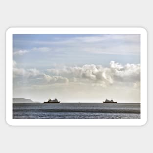 The ferries Bute and Argyle about to pass each other, Firth of Clyde, Scotland Sticker